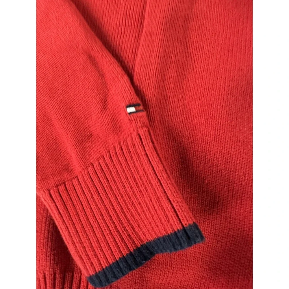 VTG Tommy Hilfiger 1/4 Zip Mens Largeee Sweater Pullover Red Embroidered Fleece
